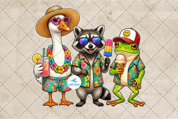 Download Summer Vacation Goose Raccoon Frog Png - Premium Resources