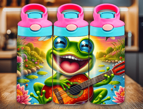 Download Cute Frog Guitar Flip Top Kids Tumbler - Premium Resources